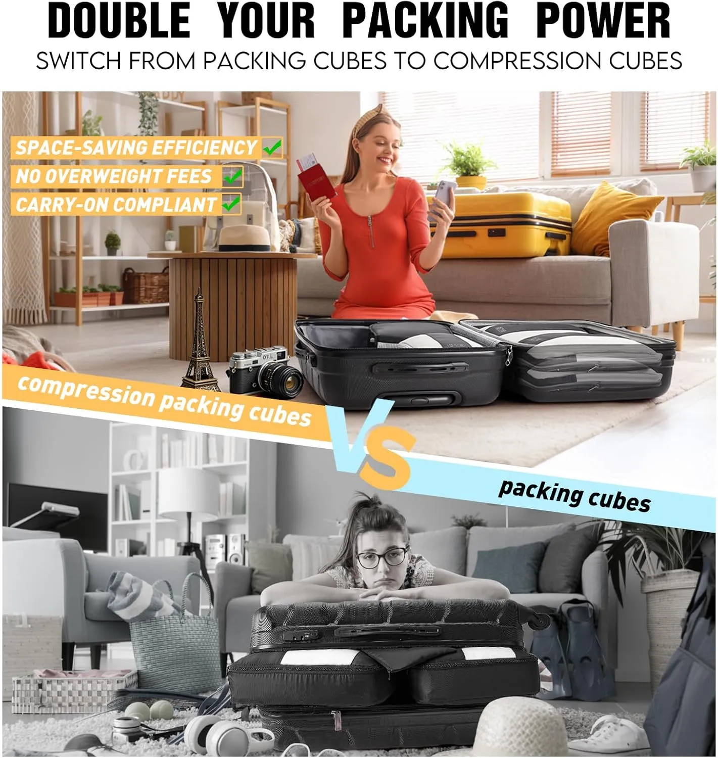 10 Set Compression Packing Cubes for Travel Essentials,Compressible Expandable Packing Cubes for Suitcase,OlarHike Luggage Organizer Bags for Travel,Handy Helper for Organizing Clothes(Cyan)