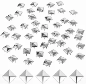 100 Sets Pyramid Studs for Clothing, 10mm Silver Metal Studs and Spikes Kit Four-Jaw Square Punk Spikes, Leather Rivets Spots Studs for Punk Rock Clothing Pet Collars Belt Bags