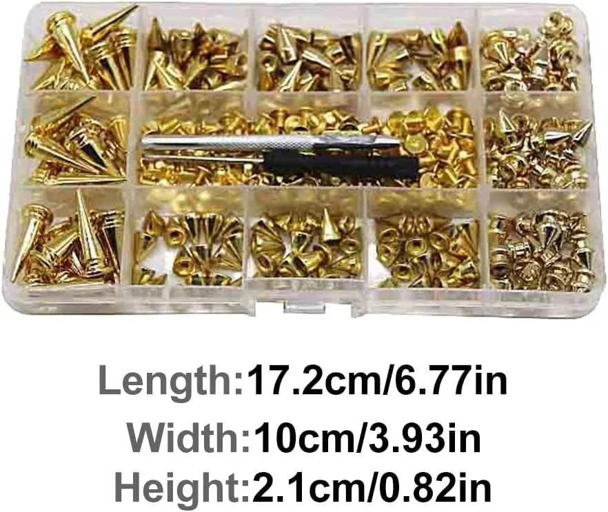 180 Sets Gold Bullet Cone Spikes and Studs Cone Spikes Punk Spikes Leather Craft Rivet Screws for DIY Craft Clothing Shoes Leather Belts Bag