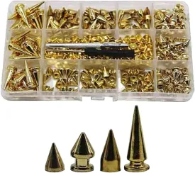 180 Sets Gold Bullet Cone Spikes and Studs Cone Spikes Punk Spikes Leather Craft Rivet Screws for DIY Craft Clothing Shoes Leather Belts Bag