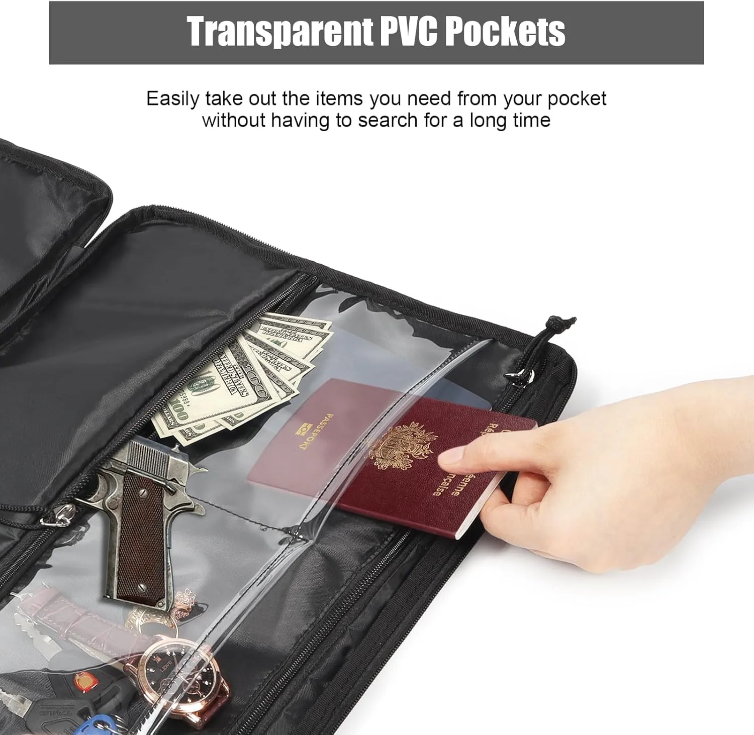 2Pack Hanger Diversion Safe Bag with Zipper, Jewelry & Cash Safe, Secret Under Clothes Storage for Home or Travel - BLACK