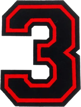 2Pcs 4.5" Black Embroidered Number Patches, Iron-On or Sew-On Appliques for Clothing, Jackets, Backpacks  Varsity Style with Red Border (Black 3)