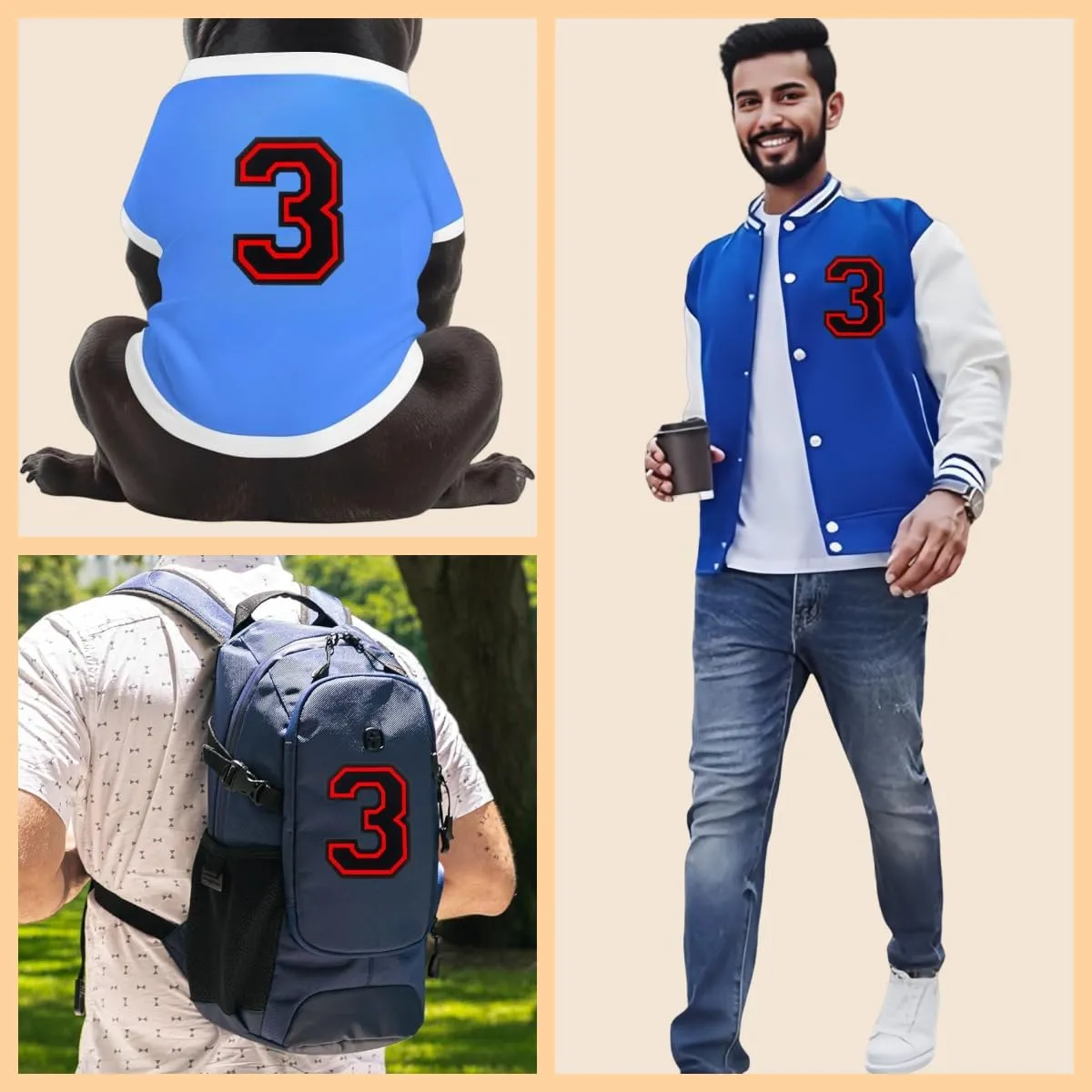 2Pcs 4.5" Black Embroidered Number Patches, Iron-On or Sew-On Appliques for Clothing, Jackets, Backpacks  Varsity Style with Red Border (Black 3)