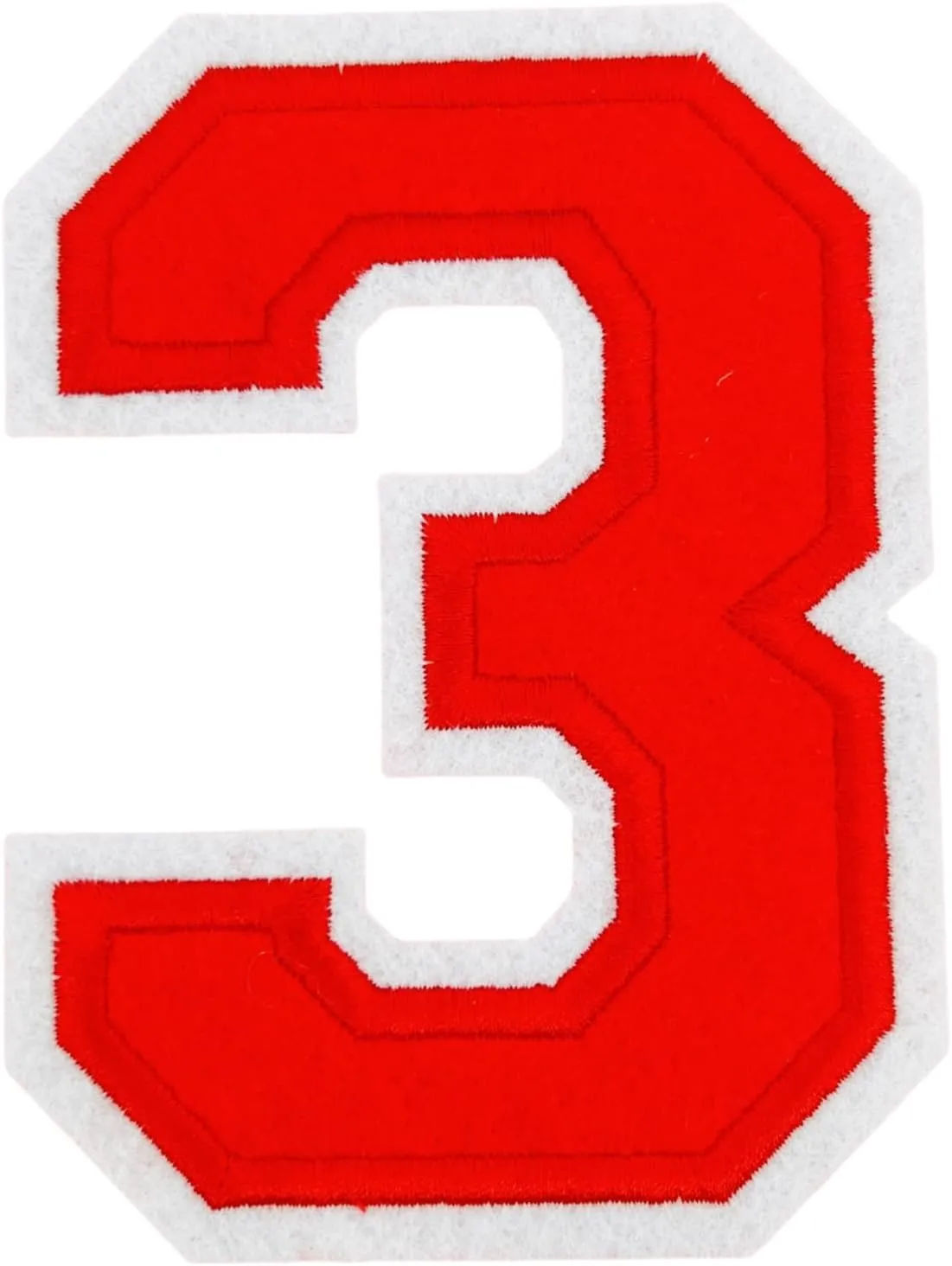 2Pcs 4.5" Red Embroidered Number Patches, Iron-On or Sew-On Appliques for Clothing, Jackets, Backpacks  Varsity Style with White Border (red 3)