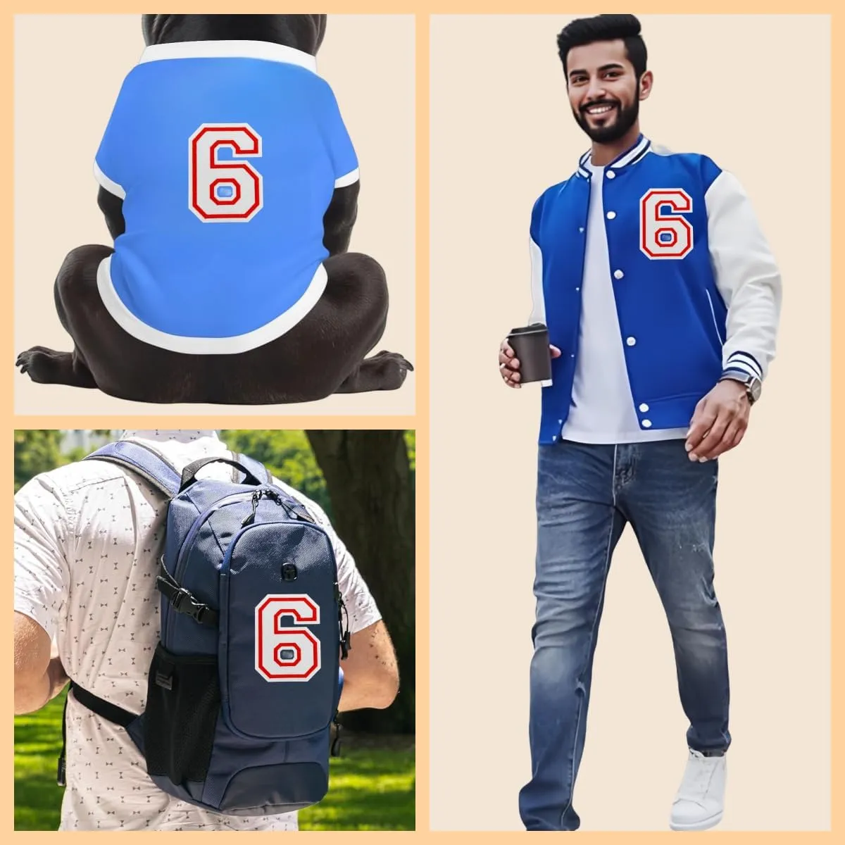 2Pcs 4.5" White Embroidered Number Patches, Iron-On or Sew-On Appliques for Clothing, Jackets, Backpacks  Varsity Style with Red Border (White 6)