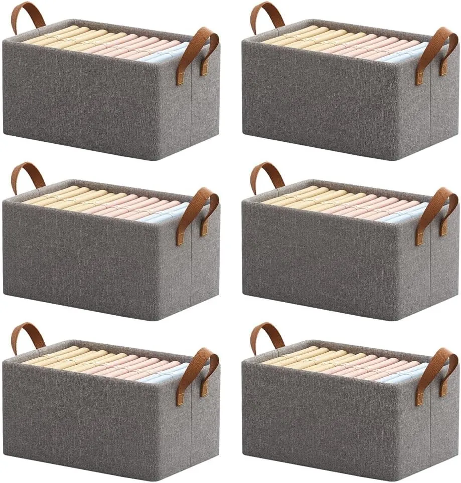 6 Pcs Wardrobe Clothes Organizer with Thickened Base Plate, Steel Frame Drawer Organizer Clothes with Handles, Folable Clothes Storage Box for Jeans Sweater Blanket Toys