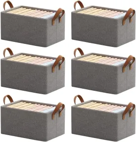 6 Pcs Wardrobe Clothes Organizer with Thickened Base Plate, Steel Frame Drawer Organizer Clothes with Handles, Folable Clothes Storage Box for Jeans Sweater Blanket Toys