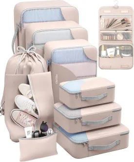 ALL INCLUDED 10 Set Durable Packing Cubes for Suitcases,Gifts for Women Mom, UPGRADED Anti-Tear Stitching, NEW Improved Luggage Packing Organizers for Travel Accessories (Beige)