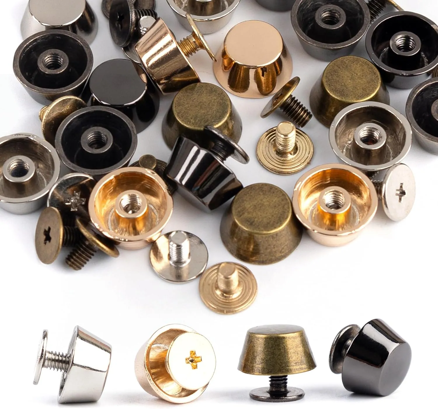 AUEAR, 20 Pack 12 mm Rivets Flat Round Metal Studs with Screws for Leather Crafts Bag 5 Colors