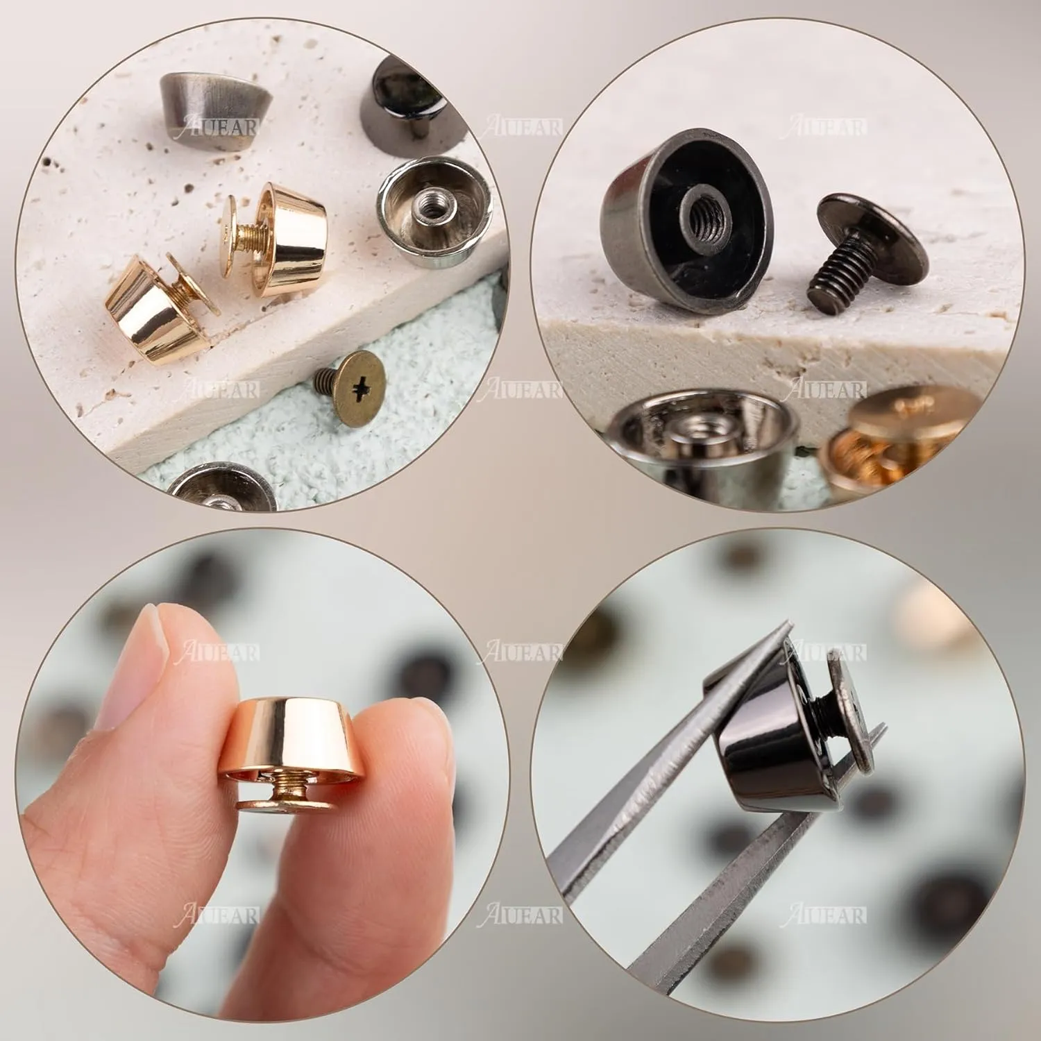 AUEAR, 20 Pack 12 mm Rivets Flat Round Metal Studs with Screws for Leather Crafts Bag 5 Colors