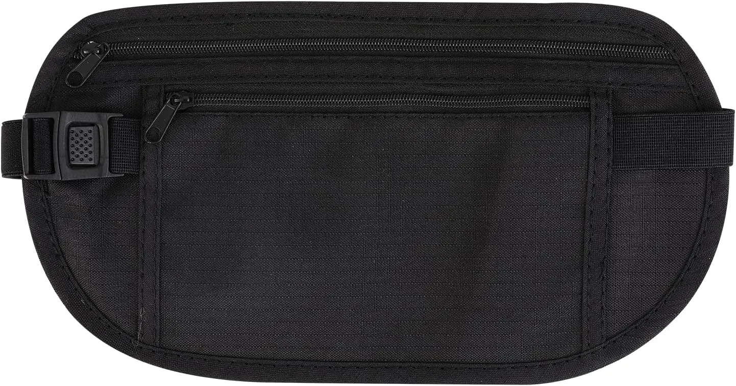 Bewudy Secure Travel Money Belt, Anti Theft Travel Bag, Travel Money Belt Under Clothes, Hidden Travel Pouch Protect Your Credit and Money With Blocking Passport Holder Waist Wallet (Black)