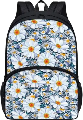 Black Floral Backpacks for Girls Student Durable Lightweight Large Capacity 17 Inch Cute Elementary School Backpack Kids Double Zipper Bookbag Travel Daypack with Front Pocket