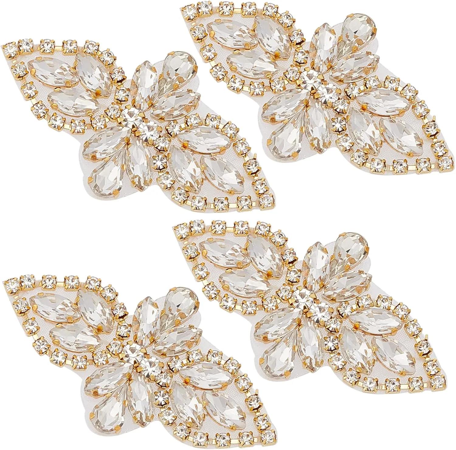 CRASPIRE Crystal Rhinestone Applique 4 Pieces Wedding Applique Iron On Patch Rhinestone Hot Fix for Bridal Wedding Sash Crystal Belt Dress DIY Sewing High Heels Cake Bags Hat-Champagne Gold