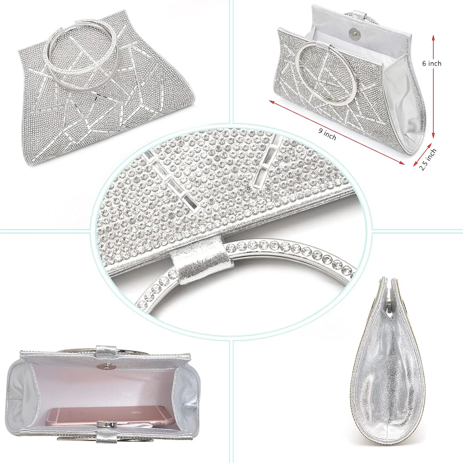 Crystal Clutch Purses Bride and Bridesmaid Handbag Elegant Wristlet Evening Bag for Women