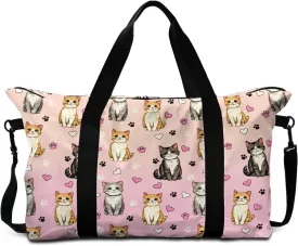 Cute Kittens Heart Print Travel Duffel Bag 22.24 x 6.3 x 13in - Weekender Lightweight Polyester Carry On Luggage with Side Zip Pocket, Adjustable Strap Travel Holdall for Men Women