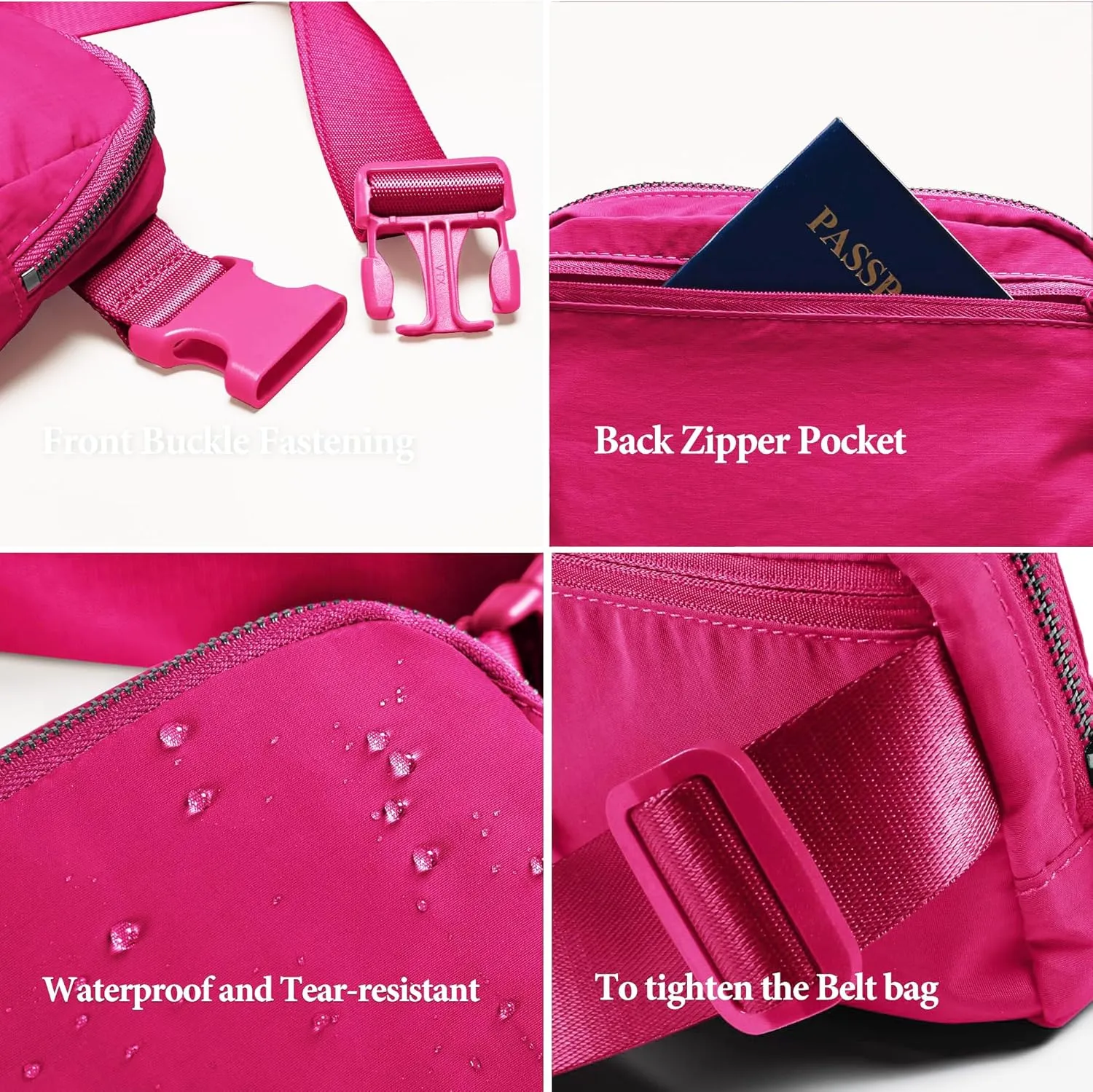 Fanny Pack Cross Body Bag Small Crossbody Bags for Women Men Trendy Nylon Waterproof Mini Purse Travel Running Belt Bag Lulu Dupes Bum Hip Chest Waist Pack Side Bag Must Have Hot Pink