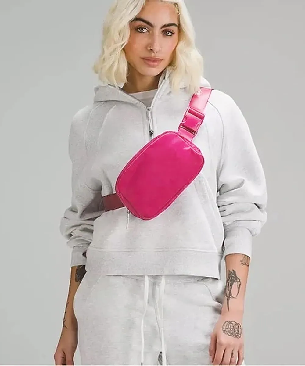 Fanny Pack Cross Body Bag Small Crossbody Bags for Women Men Trendy Nylon Waterproof Mini Purse Travel Running Belt Bag Lulu Dupes Bum Hip Chest Waist Pack Side Bag Must Have Hot Pink