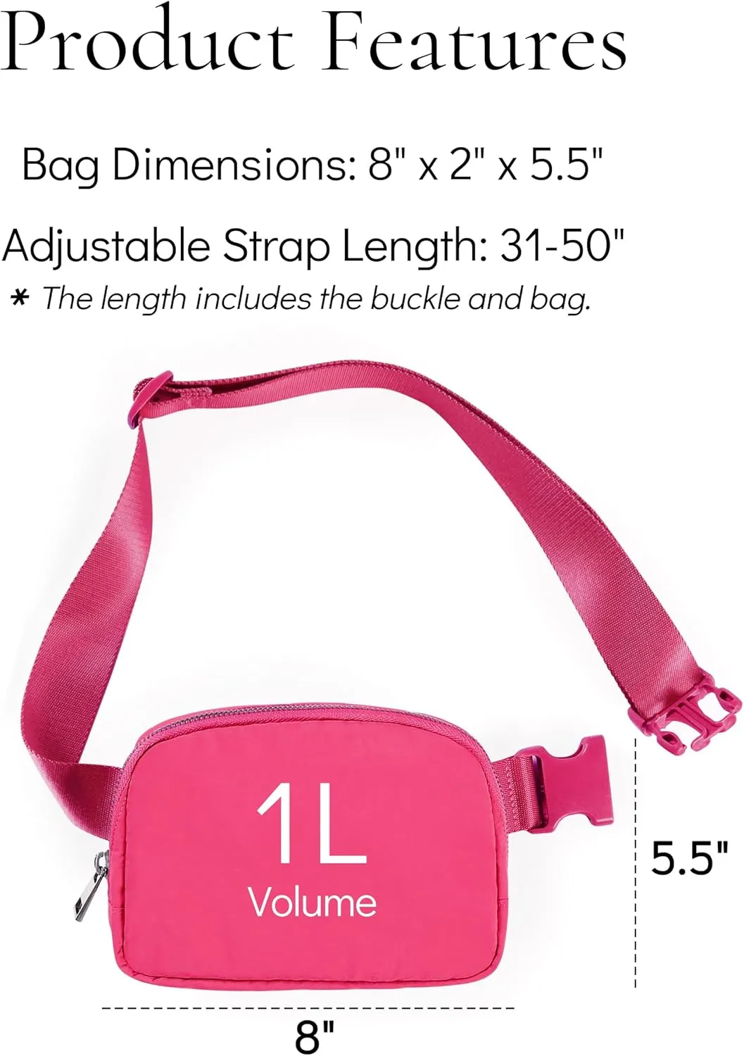 Fanny Pack Cross Body Bag Small Crossbody Bags for Women Men Trendy Nylon Waterproof Mini Purse Travel Running Belt Bag Lulu Dupes Bum Hip Chest Waist Pack Side Bag Must Have Hot Pink