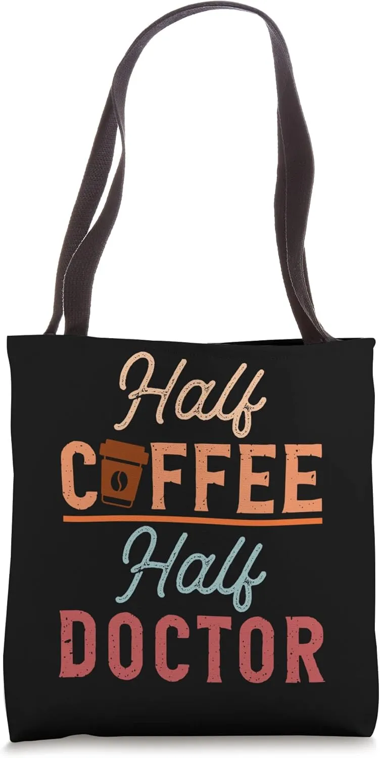 Funny Half Coffee Half Doctor Vintage Distress Effect Job Tote Bag