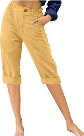 Generic Capri Pants for Women Petite High Waist Work Cargo Capris Clothes Casual Summer Beach Yoga Palazzo Cropped Pants
