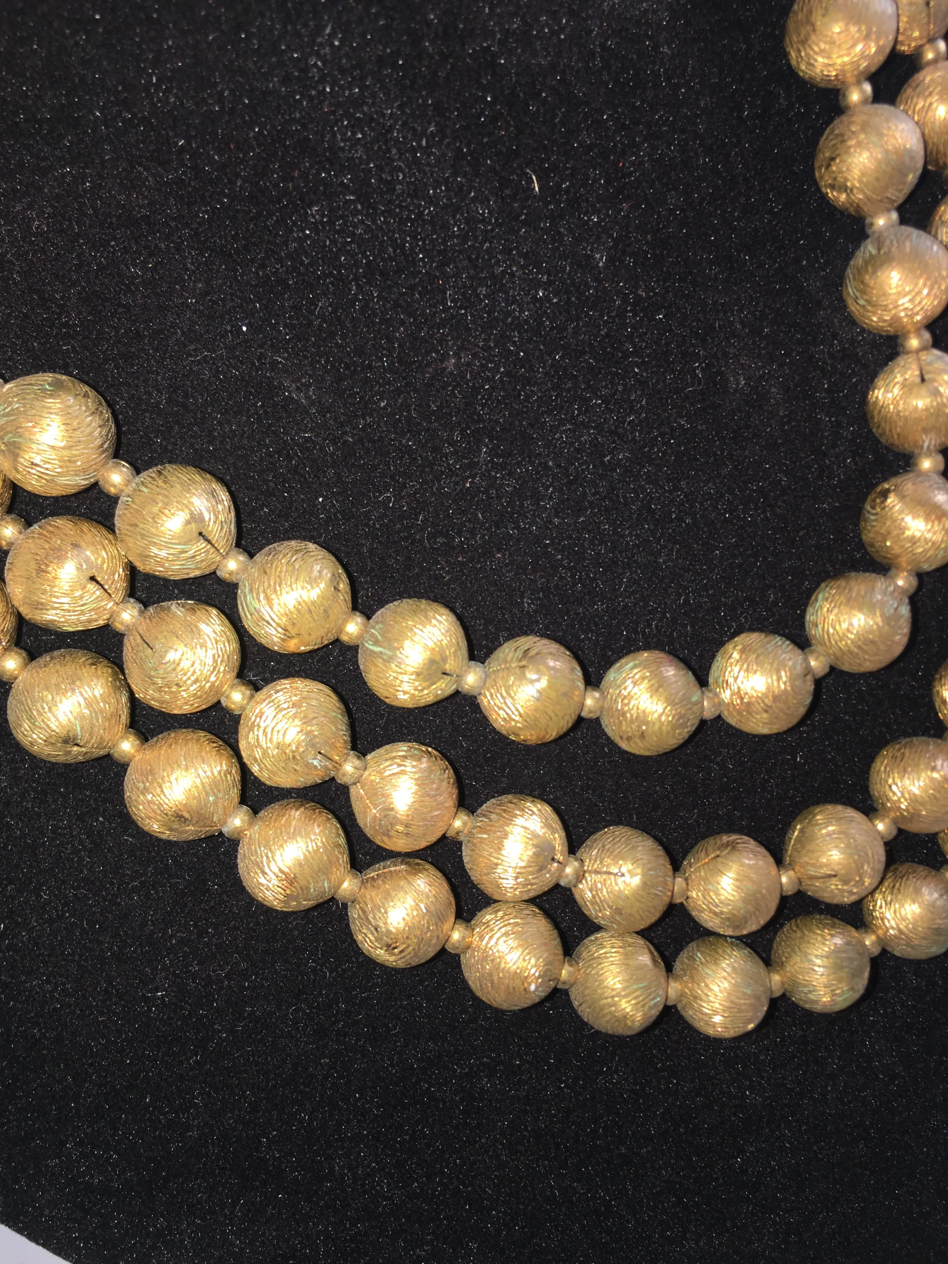 Gold Tone Etched Three Strand Necklace
