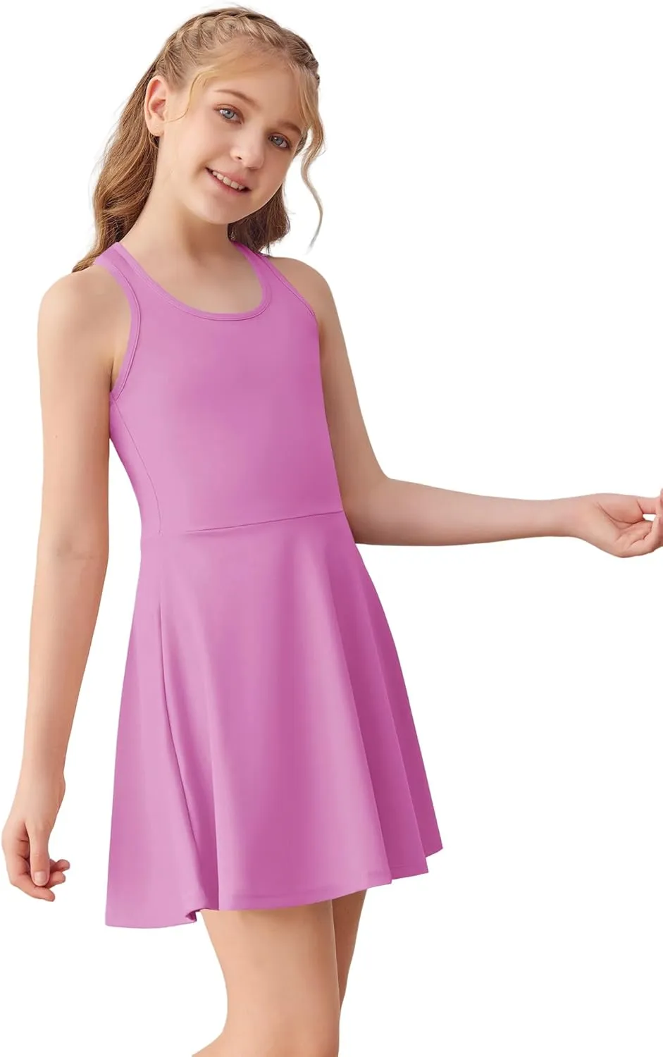 Haloumoning Girls Sleeveless Tennis Dress Kids Racerback Golf Dress School Sports Dresses Outfit with Shorts Pockets