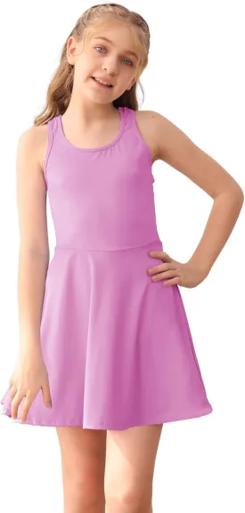 Haloumoning Girls Sleeveless Tennis Dress Kids Racerback Golf Dress School Sports Dresses Outfit with Shorts Pockets