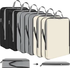 Hosuly 6 Pcs 17.3 x 12.6'' Compression Packing Cube Bag Extra Large Travel Expandable Space Saving Organizers XL for Luggage Storage(Black, Gray, Beige)