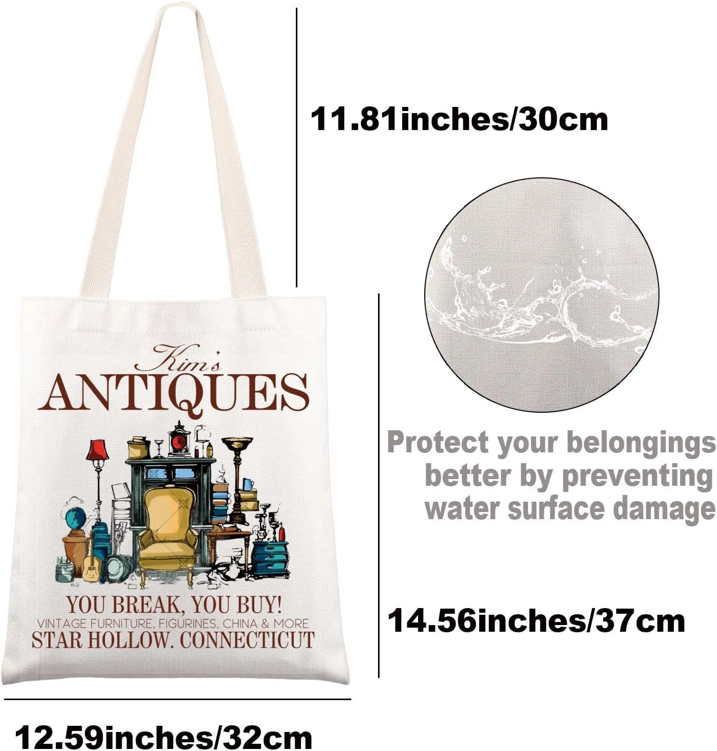 JNIAP Kim's Antiques Tote Bag - Gilmore Fans Rory And Lorelai Luke's Diner Stars Hollow Gifts