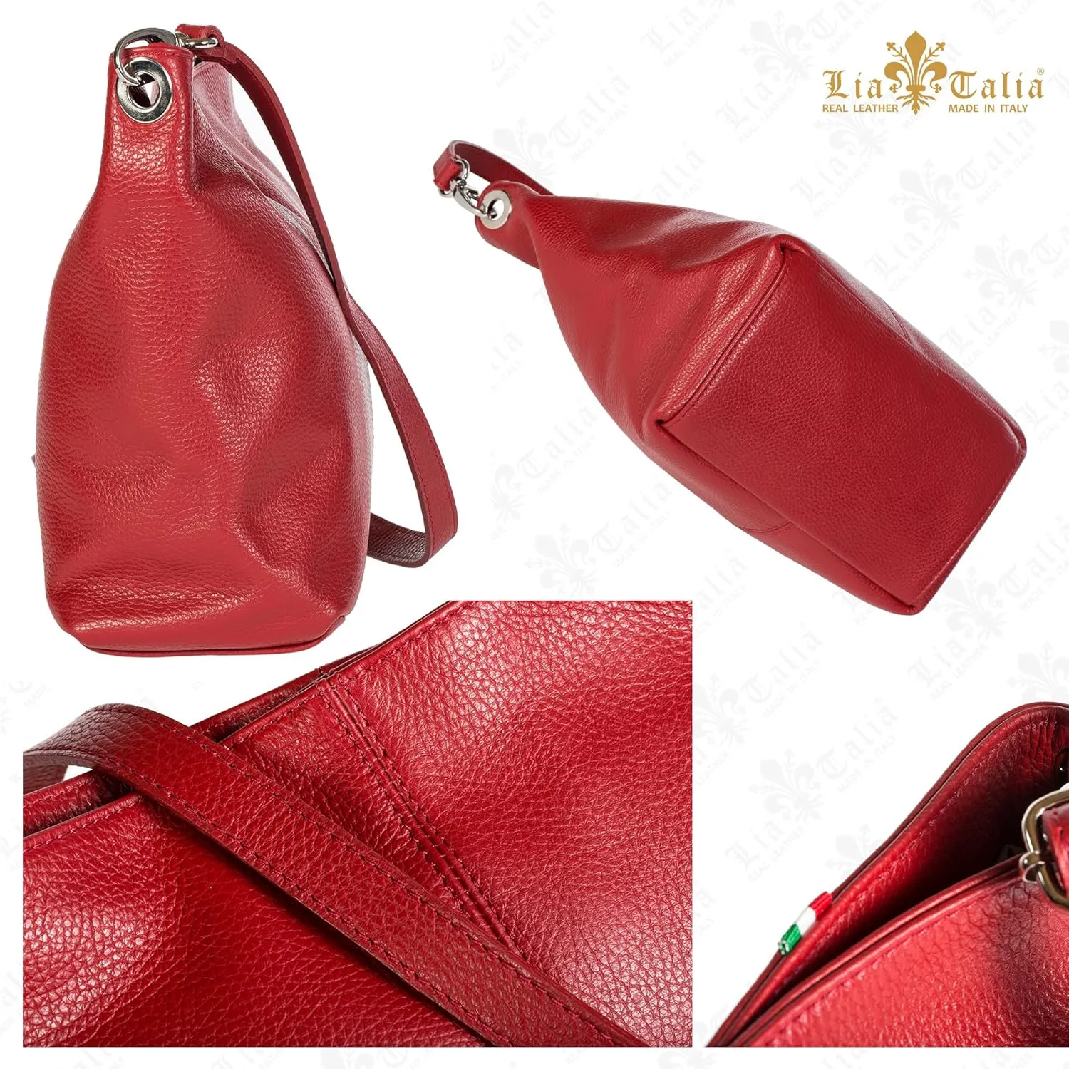 LiaTalia Womens Shoulder Bag - Soft Grained Leather - Medium Size Hobo Handbag Purse Made with 100% Italian Leather - Adal