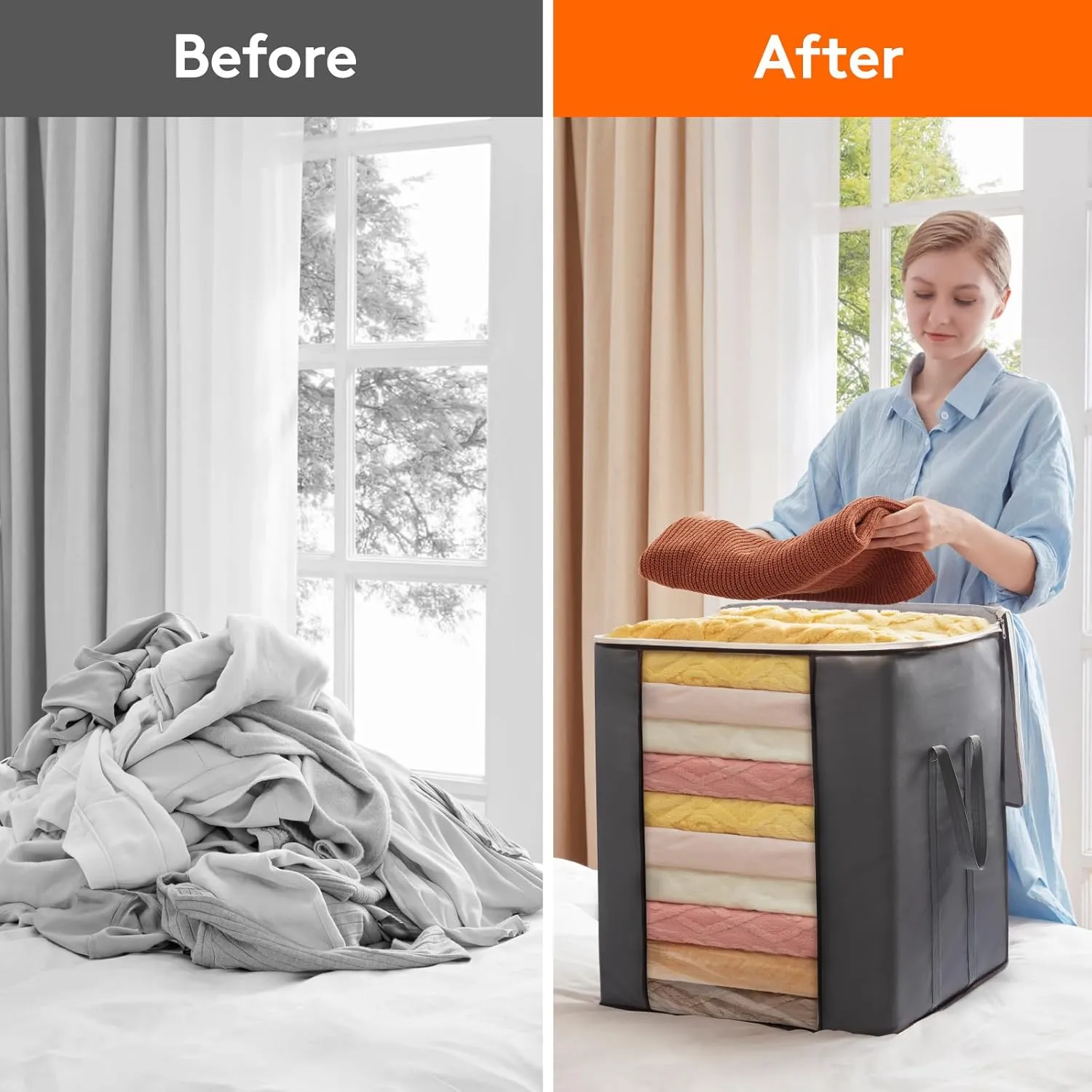 Lifewit Extra Large Blanket Comforter Storage Bags with Reinforced Handles for Bedding, Sheet, Foldable Clothes Storage Containers for King Size Quit, 120L Linen Moving Bag 4 Pack