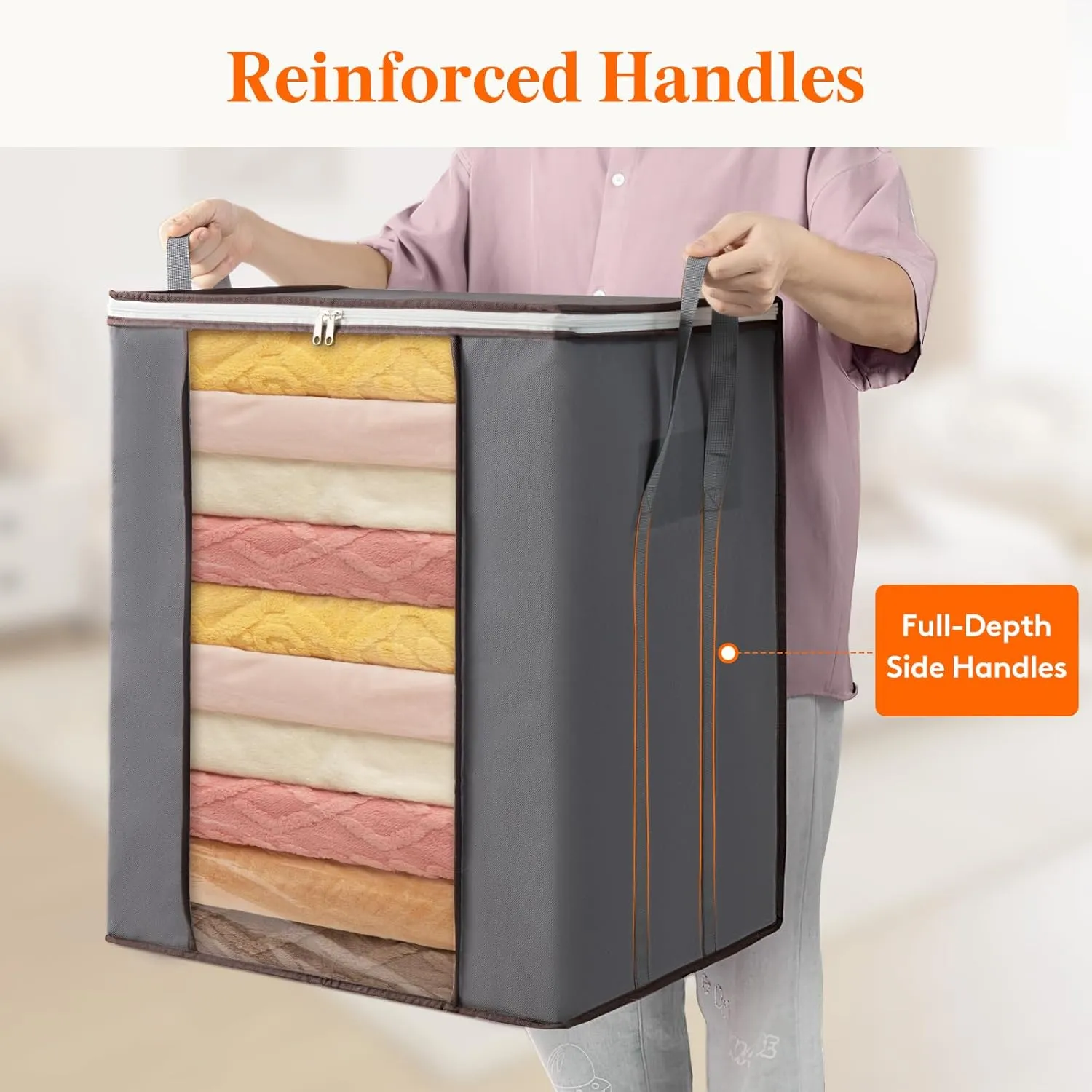 Lifewit Extra Large Blanket Comforter Storage Bags with Reinforced Handles for Bedding, Sheet, Foldable Clothes Storage Containers for King Size Quit, 120L Linen Moving Bag 4 Pack