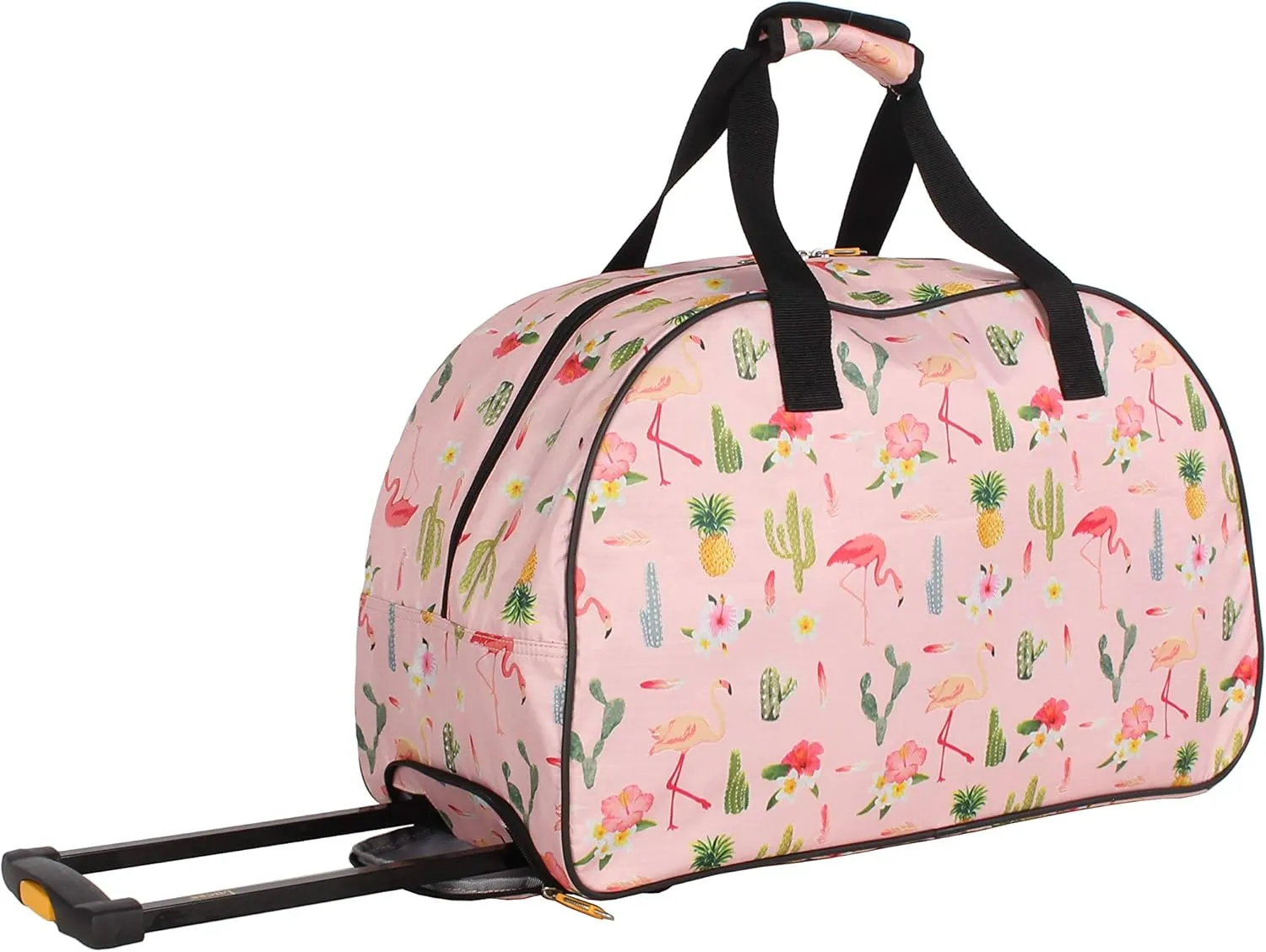 Lucas Designer Carry On Luggage Collection - Lightweight Pattern 22 Inch Duffel Bag- Weekender Overnight Business Travel Suitcase with 2- Rolling Wheels (22in, Flamingo)