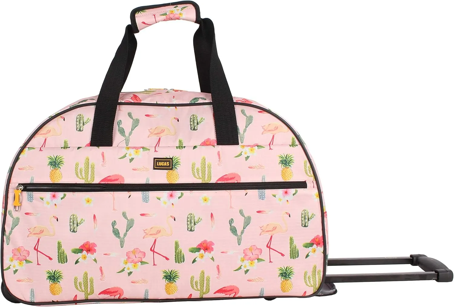 Lucas Designer Carry On Luggage Collection - Lightweight Pattern 22 Inch Duffel Bag- Weekender Overnight Business Travel Suitcase with 2- Rolling Wheels (22in, Flamingo)