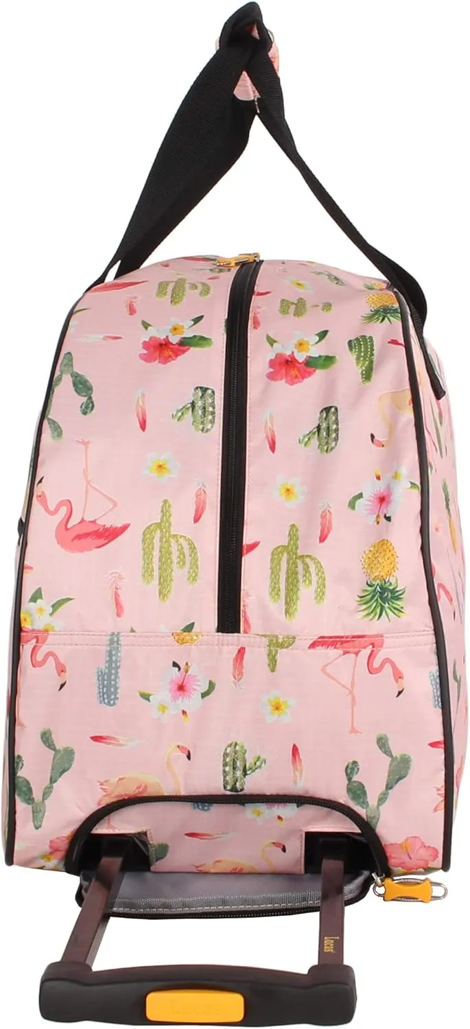 Lucas Designer Carry On Luggage Collection - Lightweight Pattern 22 Inch Duffel Bag- Weekender Overnight Business Travel Suitcase with 2- Rolling Wheels (22in, Flamingo)