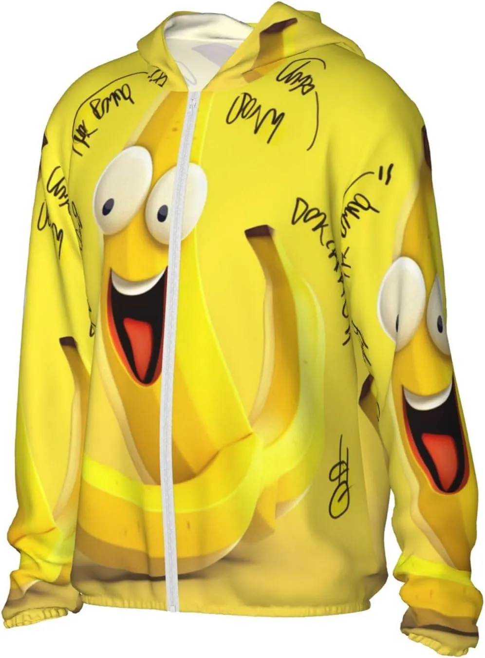Men's UPF 50  Sun Protection Hoodie Jacket Long Sleeve Outdoor Yellow Banana Sun Shirt for Women Zip Pockets