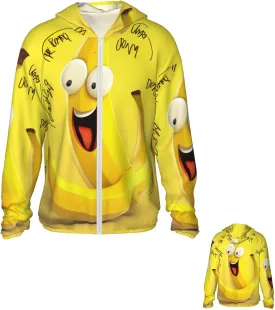 Men's UPF 50  Sun Protection Hoodie Jacket Long Sleeve Outdoor Yellow Banana Sun Shirt for Women Zip Pockets