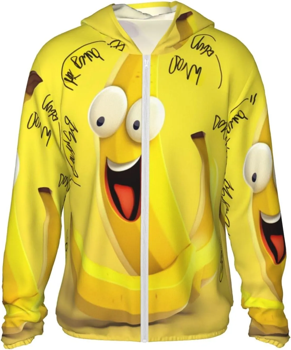 Men's UPF 50  Sun Protection Hoodie Jacket Long Sleeve Outdoor Yellow Banana Sun Shirt for Women Zip Pockets