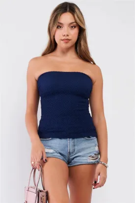 Navy Blue Strapless Smock Tube Top /3-3