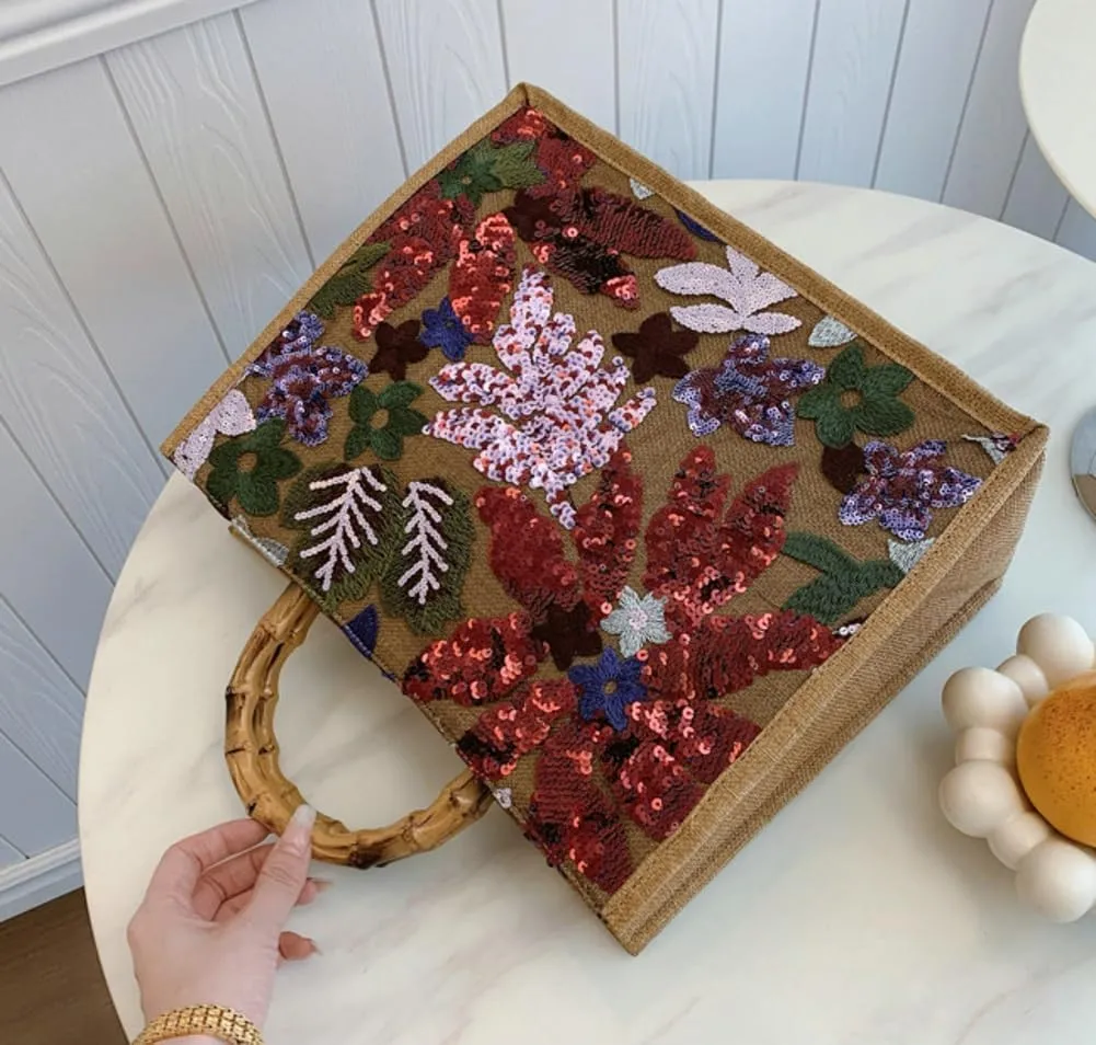 Niction Embroidery Clutch Purses for Women Sequin Floral Evening Bag Summer Beach Bag Tote Purse Causal Hobo Bags Handbags