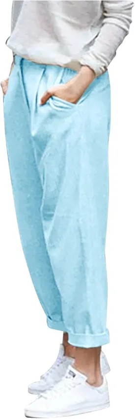 PTOLOCIF Cotton Linen Pants for Women Summer Baggy Boho Casual Palazzo Pants Wide Leg Long Lounge Trousers with Pockets