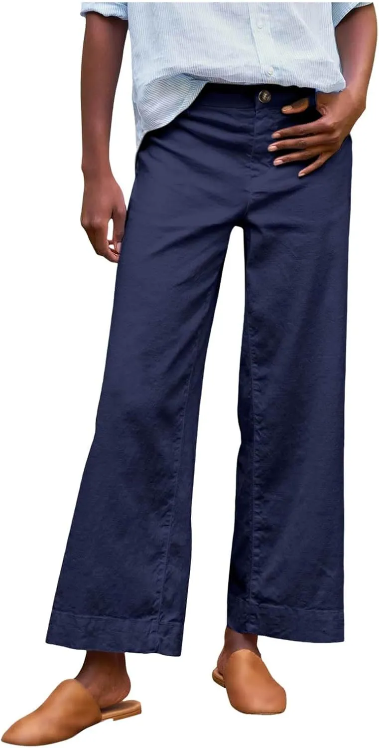 PTOLOCIF Linen Pants for Women Wide Leg Palazzo Pants High Waisted Summer Casual Cotton Linen Boho Pants with Pockets