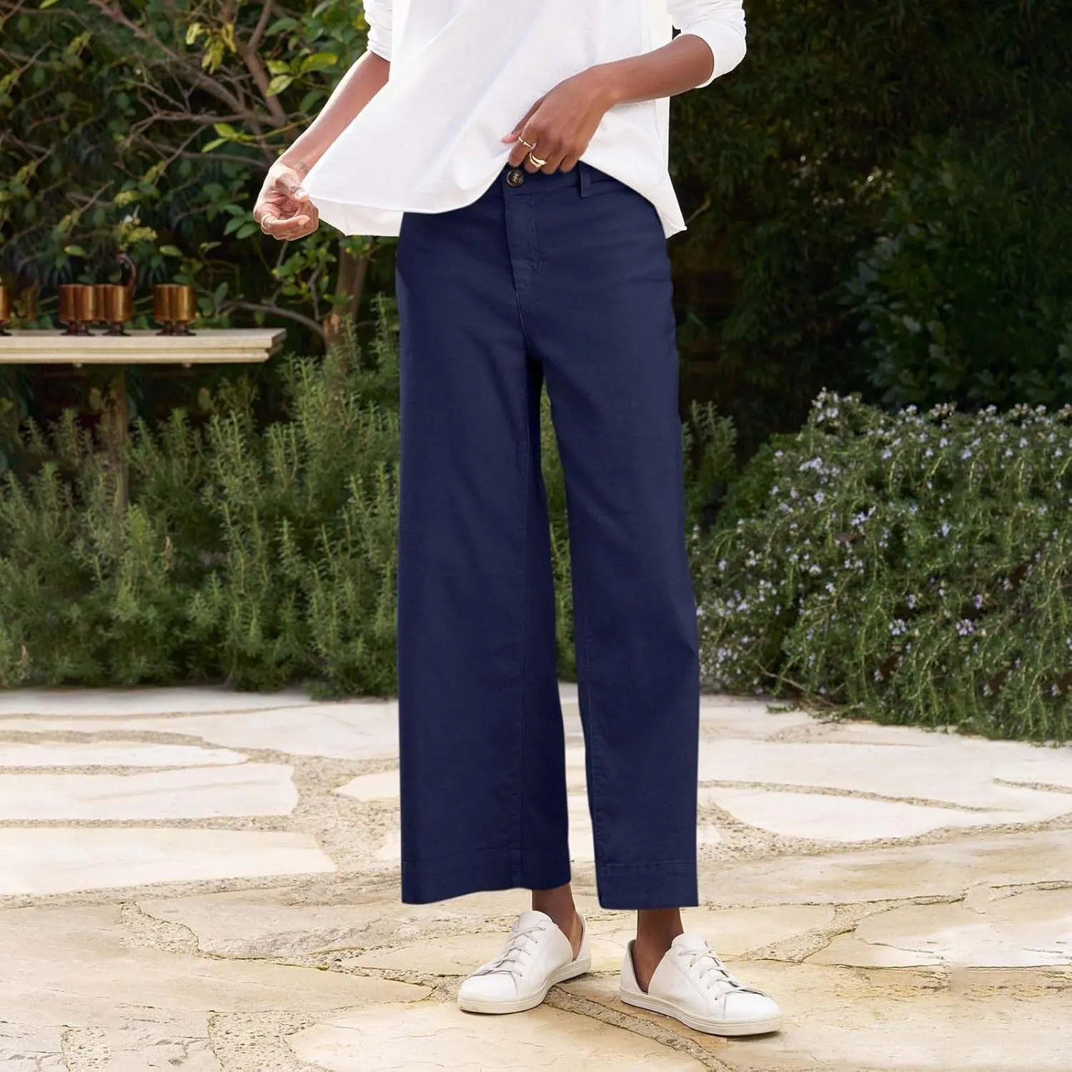 PTOLOCIF Linen Pants for Women Wide Leg Palazzo Pants High Waisted Summer Casual Cotton Linen Boho Pants with Pockets
