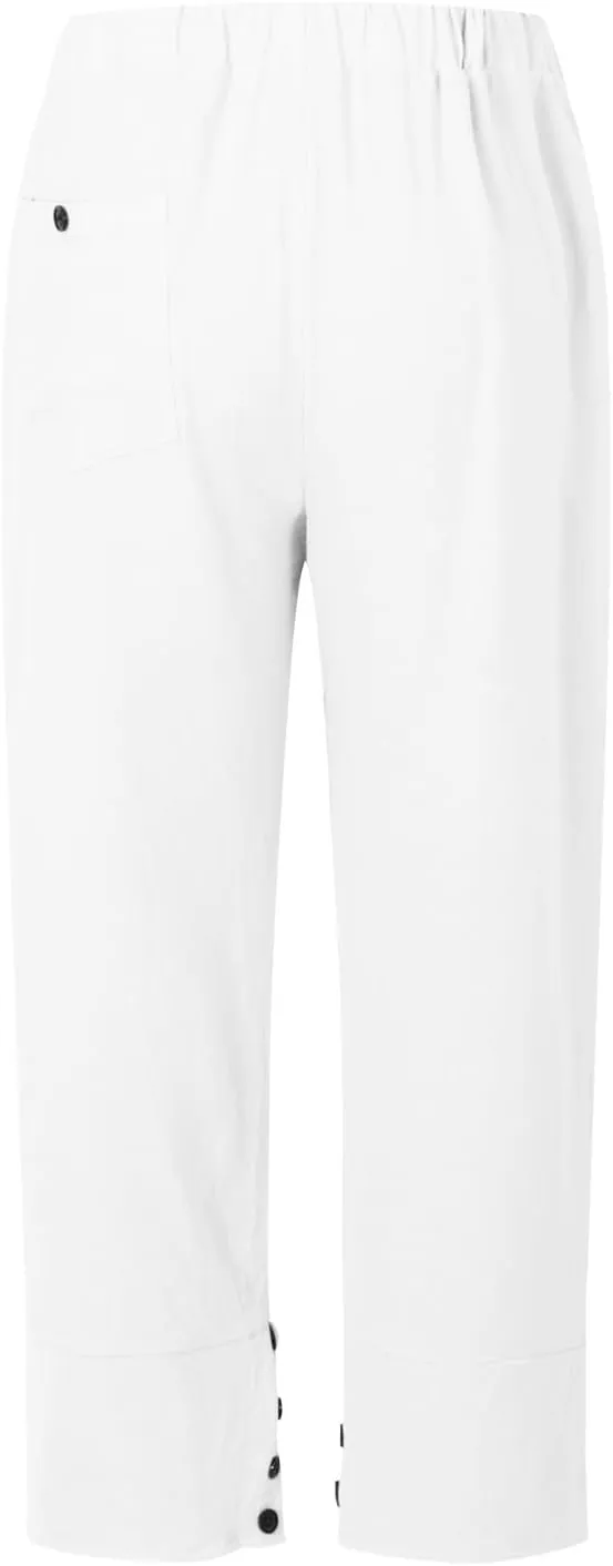PTOLOCIF Linen Pants Women Summer Wide Leg Pants Drawstring Elastic Waist Pant High Waisted Casual Lounge Beach Trousers