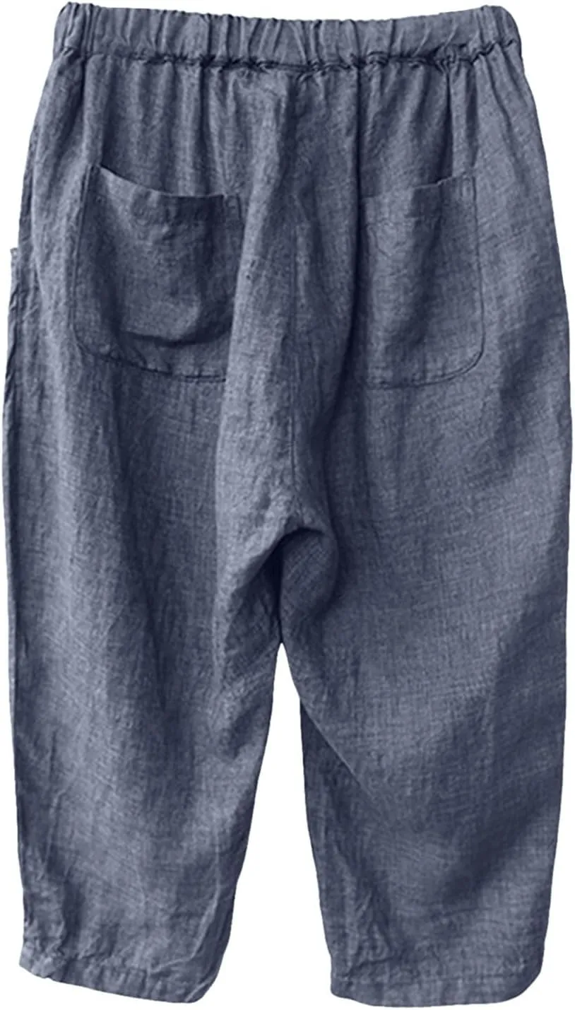 PTOLOCIF Womens Cotton Linen Pants Straight Leg Dress Pants High Waist Cotton Linen Pant Flowy Wide Leg Summer Boho Trousers