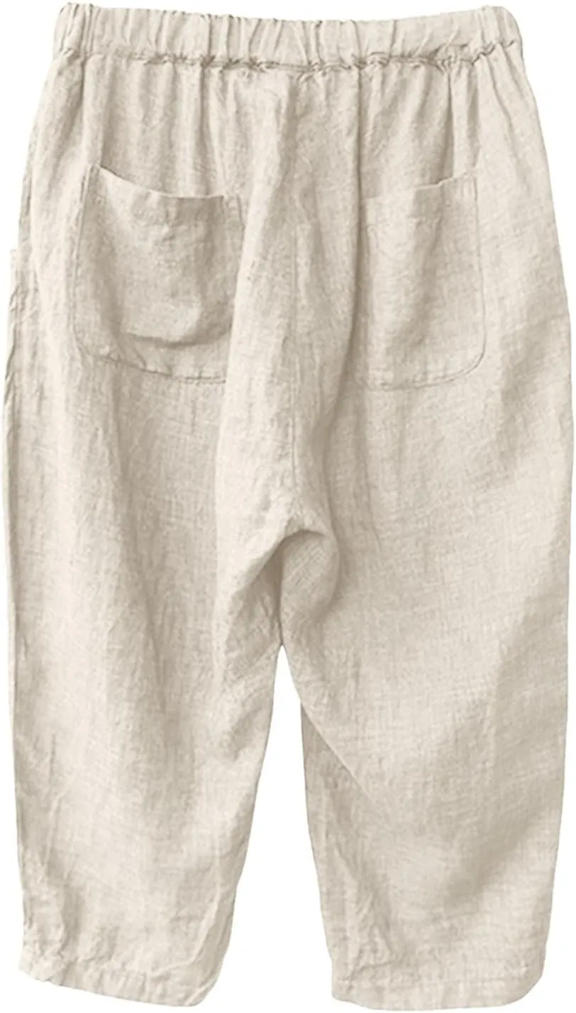 PTOLOCIF Womens Cotton Linen Pants Straight Leg Dress Pants High Waist Cotton Linen Pant Flowy Wide Leg Summer Boho Trousers