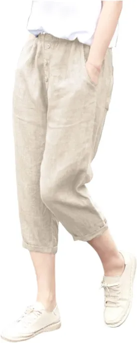 PTOLOCIF Womens Cotton Linen Pants Straight Leg Dress Pants High Waist Cotton Linen Pant Flowy Wide Leg Summer Boho Trousers