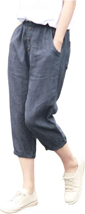 PTOLOCIF Womens Cotton Linen Pants Straight Leg Dress Pants High Waist Cotton Linen Pant Flowy Wide Leg Summer Boho Trousers