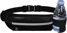QWEQWE Running Belt with Water Bottle Holder,Sweatproof and Waterproof, Sports Fanny Pack with Holder, Machine Washable,Can Hold Cash Keys Cards Phone(Black) Large