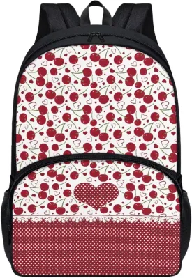 Red Cherry Backpacks for Girls Student Durable Lightweight Large Capacity 17 Inch Cute Elementary School Backpack Kids Double Zipper Bookbag Travel Daypack with Front Pocket